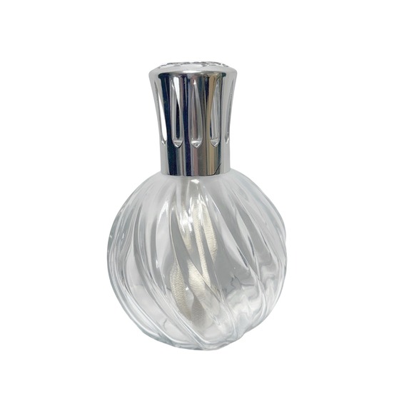 LAMPE BERGER Swirl Ribbed Clear Glass Oil Burner Lamp w/Wick Cap & Crown France - Picture 4 of 11